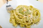 Italian Traditional Basil Pesto Pasta Ingredients Stock Photo