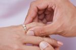 Woman Wearing Engagement Ring Stock Photo