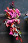 Colourful Padlocks Next To Romeo And Juliet's Balcony Verona Stock Photo