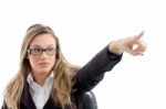 Female Pointing And Wearing Eyewear Stock Photo