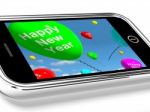 Happy New Year On Mobile Screen Stock Photo