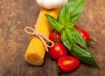 Italian Spaghetti Pasta Tomato And Basil Stock Photo