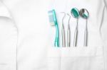 dental tools in dentist pocket Stock Photo