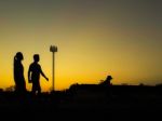 Silhouette Teen Age Run Together  Track Stock Photo