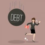 Business Woman Run Away From Heavy Debt Stock Photo