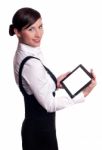 Businesswoman With Touchscreen Tablet Computer Stock Photo