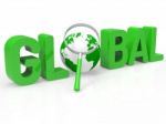 Global Magnifier Shows Searching Globe And Magnifying Stock Photo