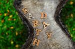 Wooden Earth Day Word On Wood Log Background. Save The Earth Idea Stock Photo