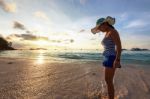 Girl On The Beach At Similan Island, Thailand Stock Photo