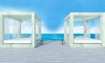 Beach Lounge With Sundeck On Sea View And Blue Sky Background-3d Stock Photo