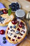 Decorated Homemade Shortcrust Pastry Berry Pies Stock Photo