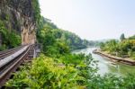 Death Railway Bridge Over The Kwai Noi River Stock Photo