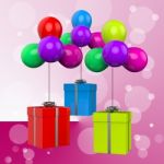 Balloons With Presents Show Colourful Balloons And Presents Stock Photo