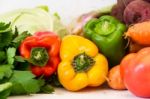 Variety Of Vegetables Grown In The Organic Garden Stock Photo