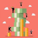 Business People Try To Climbing Money Mountain Stock Photo