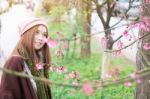 Portrait Of A Beautiful Asian Women With Nature Background Stock Photo