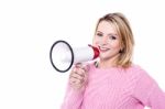 Portrait Of Woman With Loudhailer Stock Photo