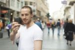 Man Taking Photo With Mobile Phone Stock Photo