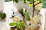 Lime Lemon Soda Mint Rosemary Fresh Drink Summer Refreshment Stock Photo