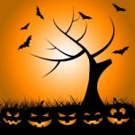 Bats Tree Means Trick Or Treat And Autumn Stock Photo