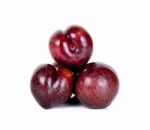 Red Plum Fruit Isolated On The White Background Stock Photo