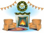 Cartoon  Illustration Interior Christmas Room With Separated Layers Stock Photo