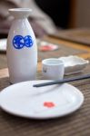 Japanese Style Table Set And Sake Stock Photo