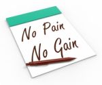 No Pain No Gain Notebook Shows Hard Work Retributions And Motiva Stock Photo