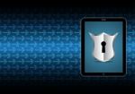 Technology Digital Cyber Security Keyhole Shield Tablet Backgrou Stock Photo