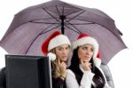 Young Executives Posing Together In Christmas Hat Stock Photo