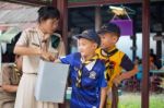 Student 9-10 Years Old, Scout In Adventure Activities, Scout Camp School Bangkok Thailand Stock Photo