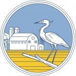 Great Blue Heron Farm Barn Circle Retro Stock Photo