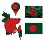 Grunge Bangladesh Flag, Map And Map Pointers Stock Photo