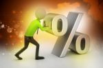 3d Man Pushing Percent Sign Stock Photo