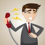 Cartoon Businessman With Loudness From Telephone Stock Photo