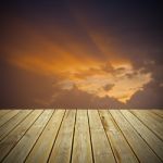 Wooden Deck Floor And  Sunbeams Stock Photo