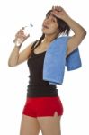 Asian Lady Holding Water Bottle Stock Photo