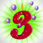 Number Three Party Shows Colourful Birthday Candles Stock Photo