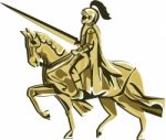 Knight Riding Steed Lance Isolated Retro Stock Photo