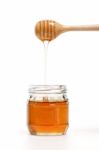 Honey Dipper Delicious White Background Closeup Sweet Healthy Stock Photo