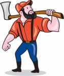 Lumberjack Holding Axe Cartoon Stock Photo