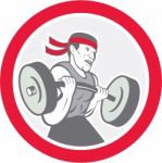 Weightlifter Lifting Barbell Circle Cartoon Stock Photo