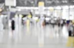 Blurred Background At Airport Terminal With Bokeh Light Stock Photo