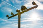 Runway Lights At The Airport In Sunlight Stock Photo