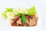 Hot Spicy Thai Cuisine Pork Liver Salad Stock Photo