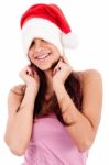 Woman With Santa Hat Stock Photo