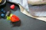 Selective Focus Strawberry On Wood Background Stock Photo