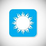 Sun Icon. Blue Square Frame.  Illustration Stock Photo