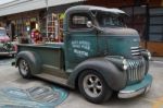 Old Vintage Green Chevrolet Truck At Night Market, Srinakarin Ro Stock Photo