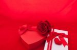 Valentines Gift Box With A Red Bow On Red Background Image Of Va Stock Photo